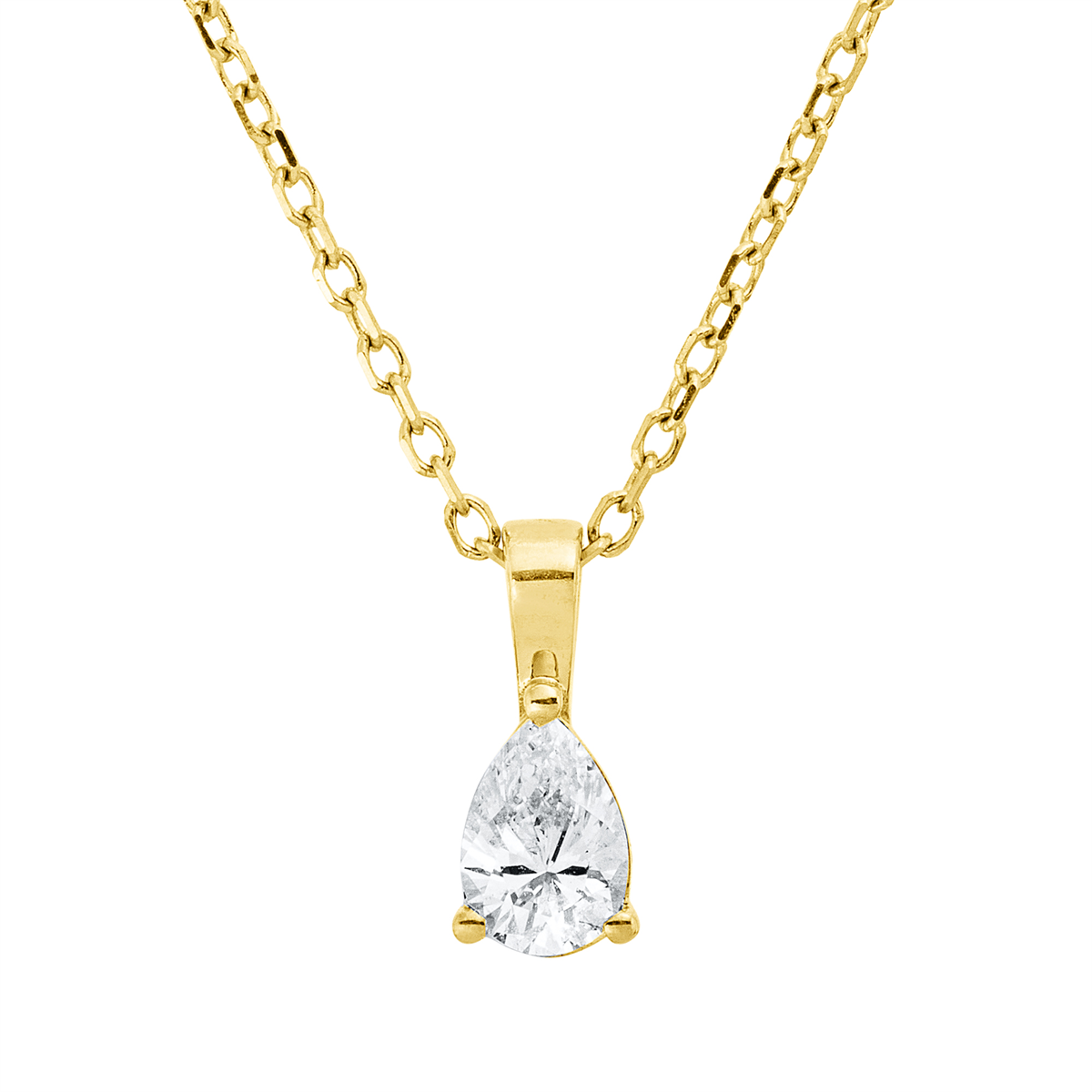 pear shape  solitaire necklace in yellow gold