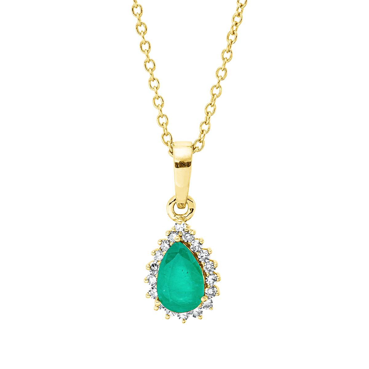 diamond single cut emerald colored stone classic necklace in yellow gold