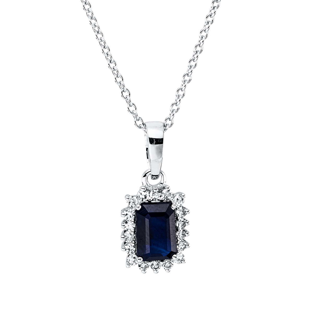 diamond single cut sapphire colored stone classic necklace in white gold