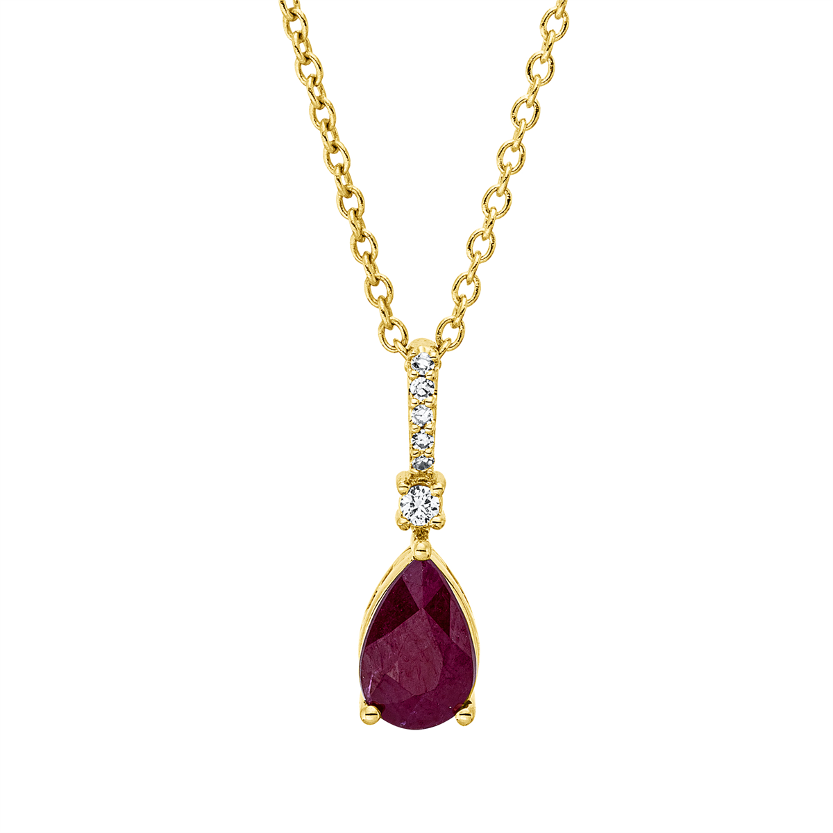 diamond single cut ruby colored stone classic necklace in yellow gold