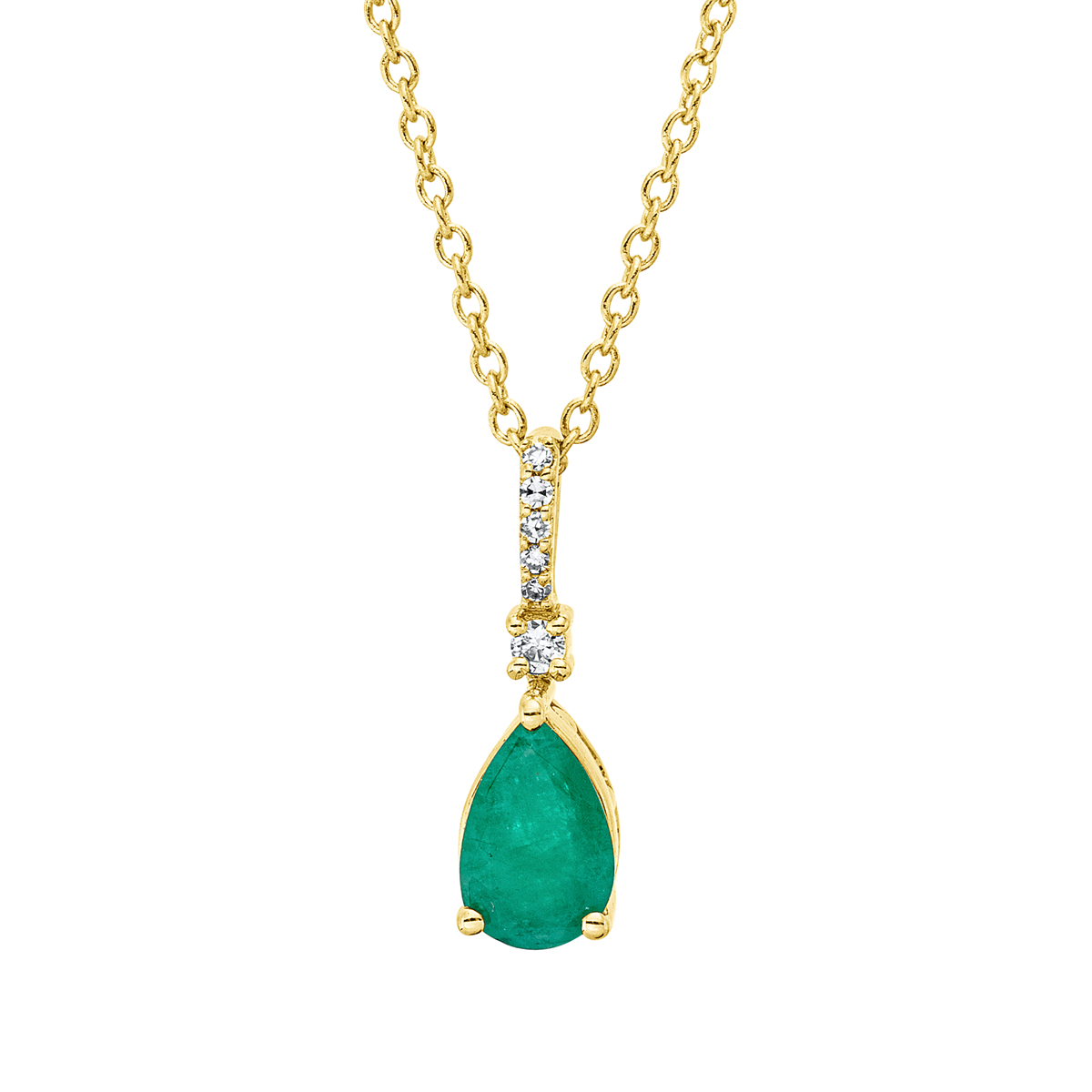 diamond single cut emerald colored stone classic necklace in yellow gold