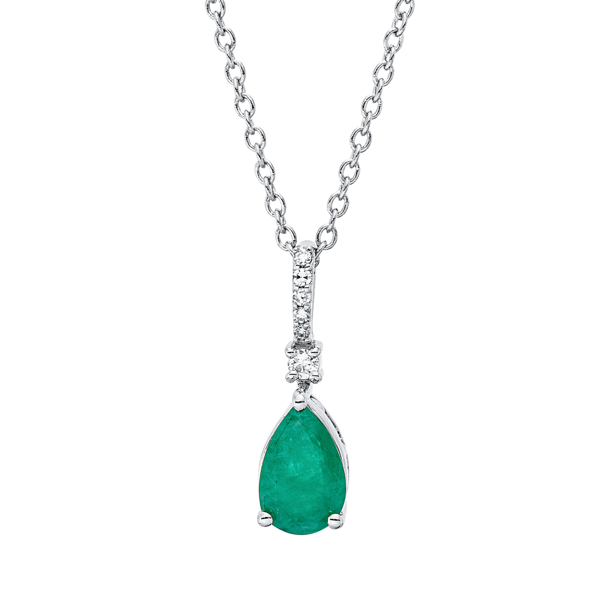 diamond single cut emerald colored stone classic necklace in white gold