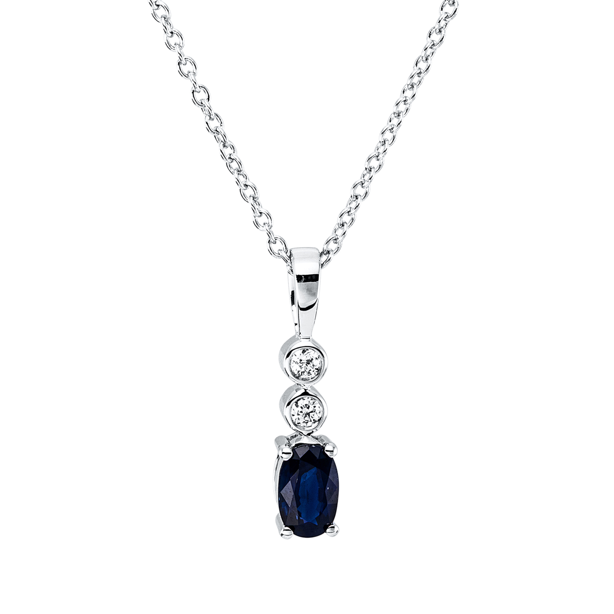 diamond full cut sapphire colored stone classic necklace in white gold