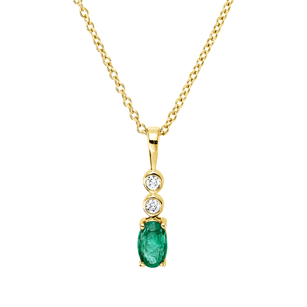 diamond full cut emerald colored stone classic necklace in yellow gold