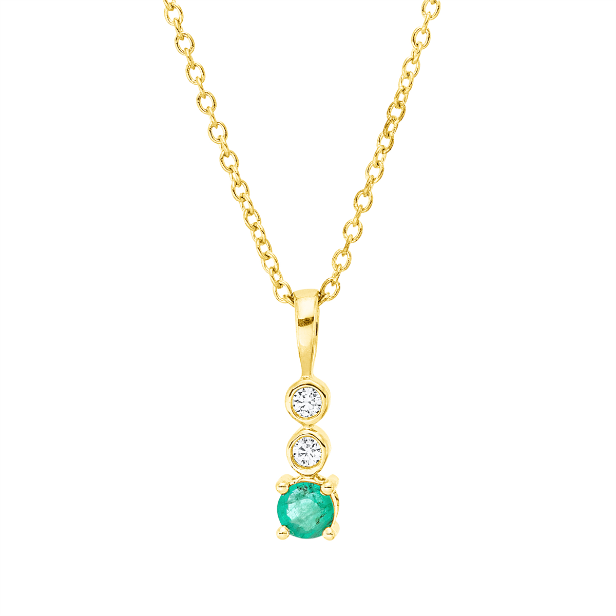diamond full cut emerald colored stone classic necklace in yellow gold
