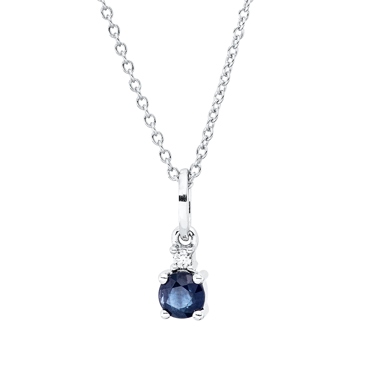 diamond full cut sapphire colored stone classic necklace in white gold