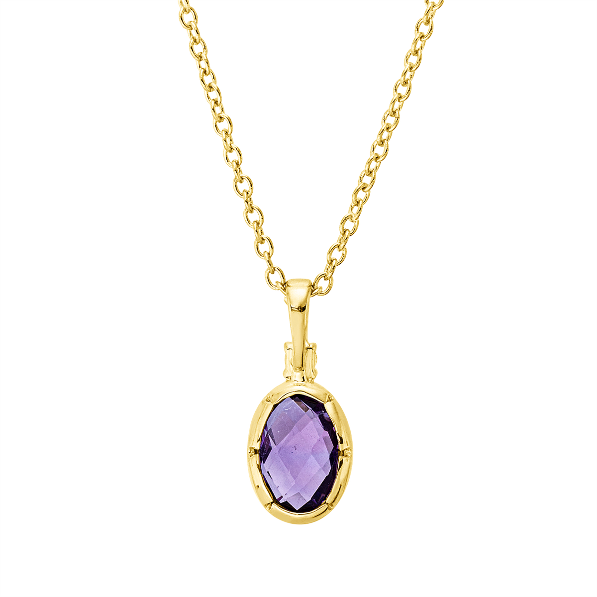 diamond full cut amethyst colored stone fashion necklace in yellow gold