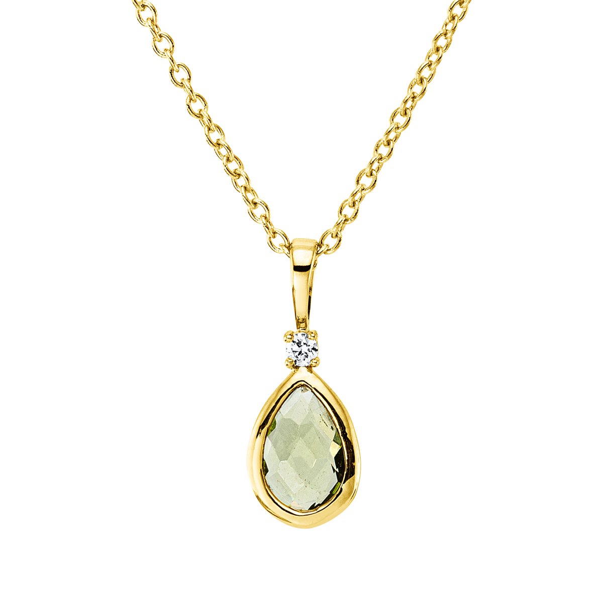 diamond full cut peridot colored stone fashion necklace in yellow gold