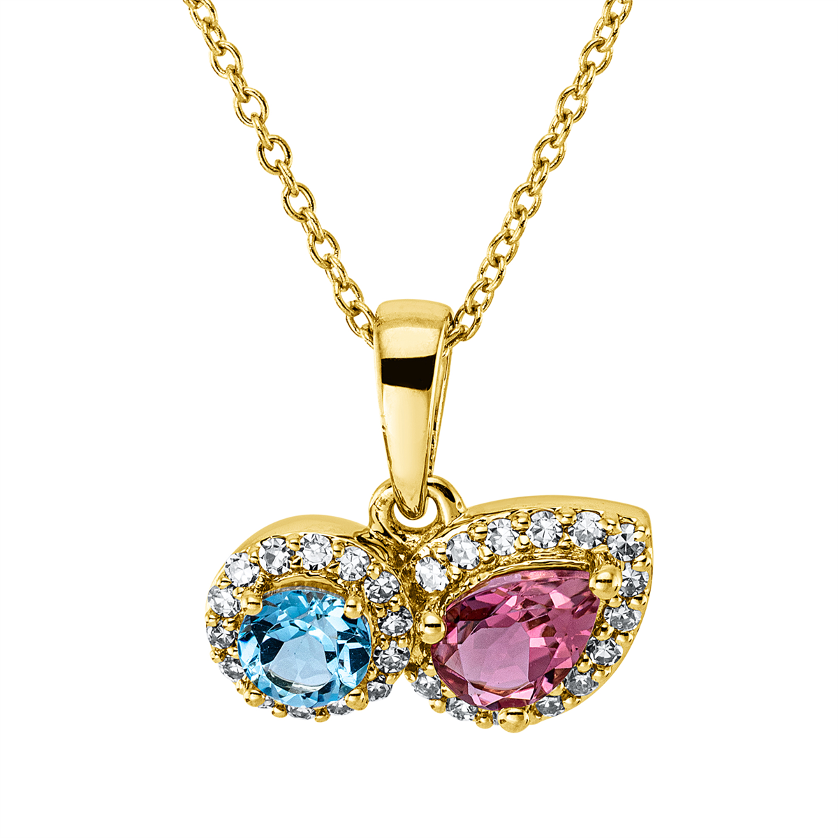 diamond single cut topaz colored stone classic necklace in yellow gold