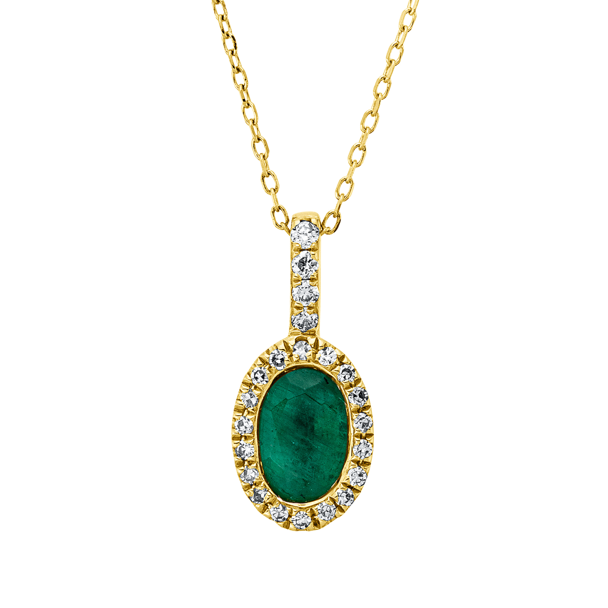 diamond full cut emerald colored stone classic necklace in yellow gold