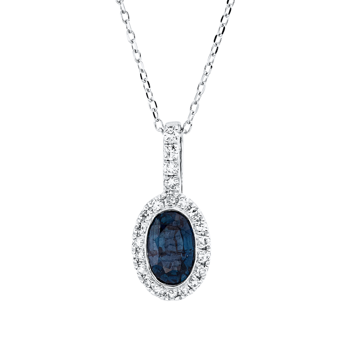 diamond single cut sapphire colored stone classic necklace in white gold