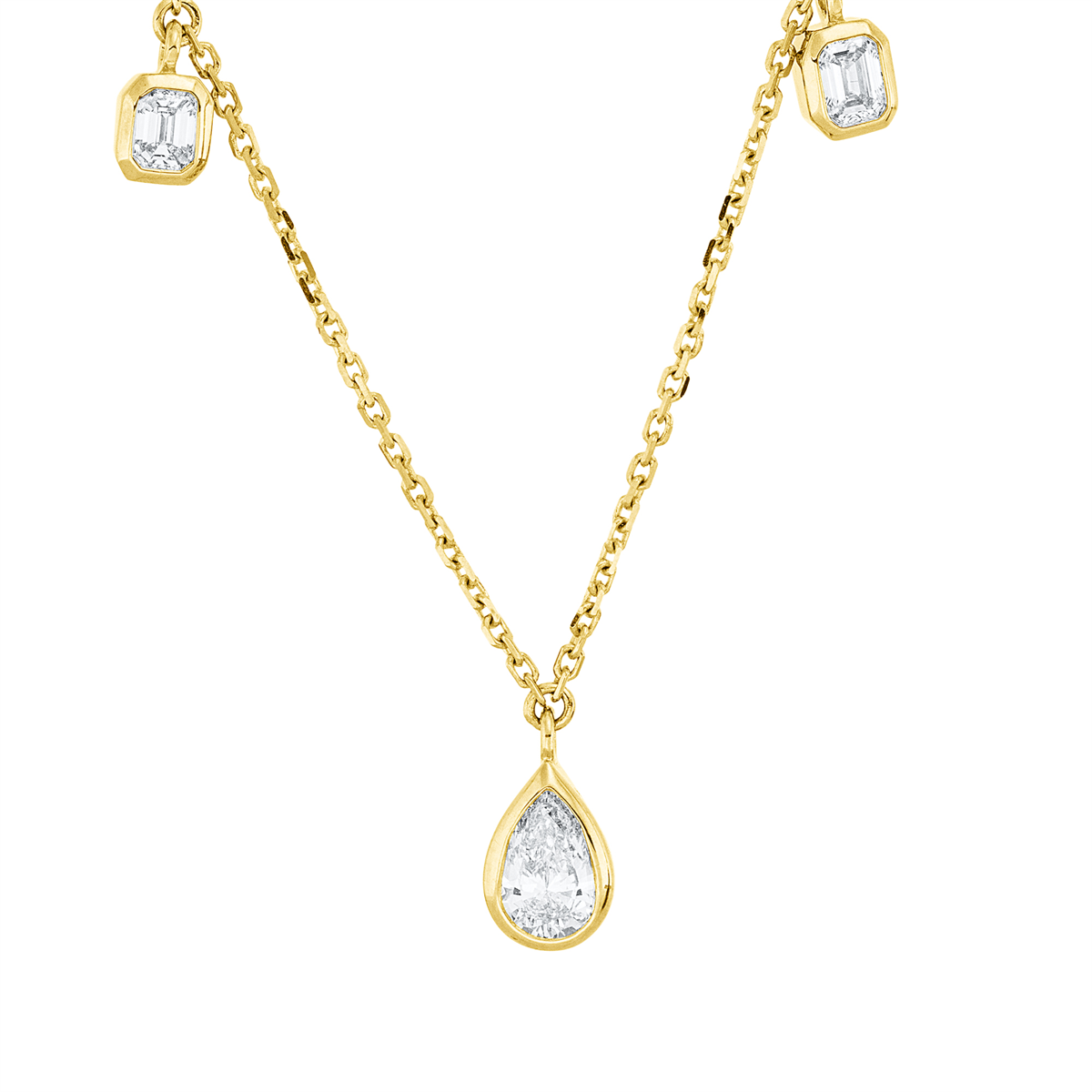 emerald cut  baguette necklace in yellow gold