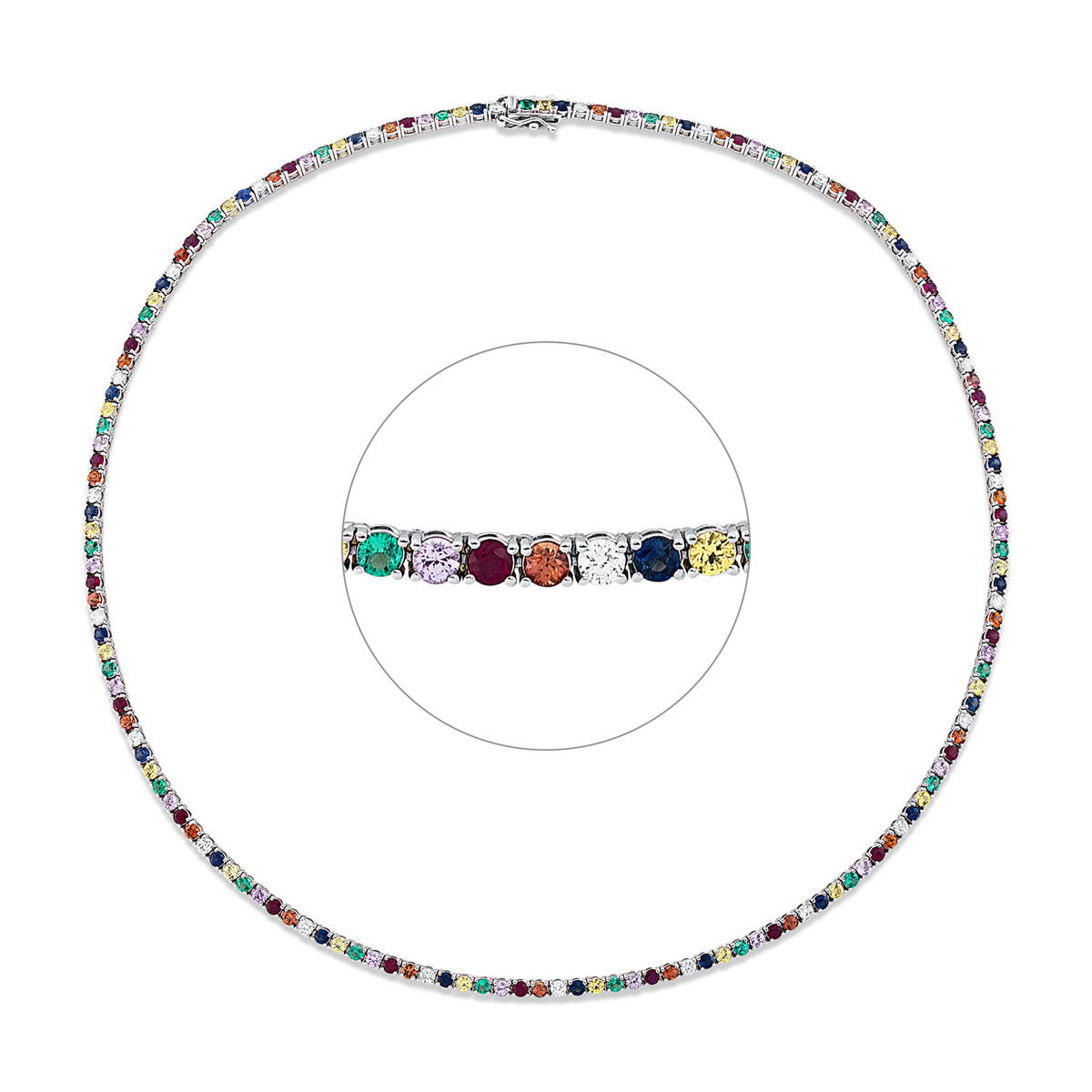 diamond full cut ruby colored stone classic necklace in white gold