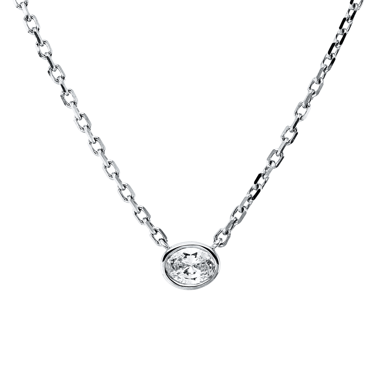 oval  solitaire necklace in white gold