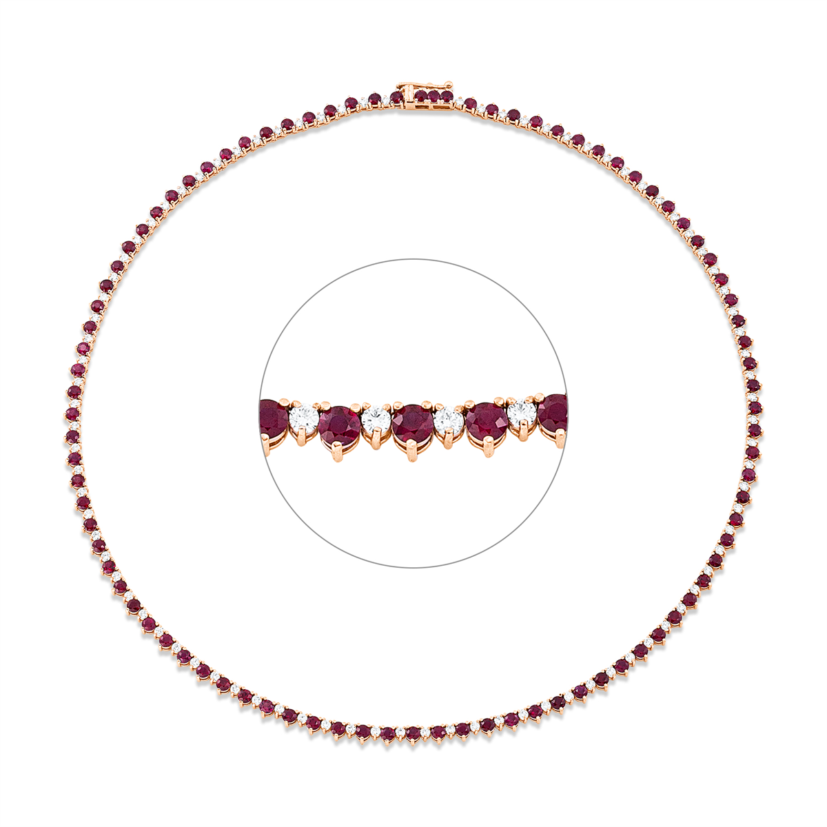 diamond full cut ruby colored stone classic necklace in red gold
