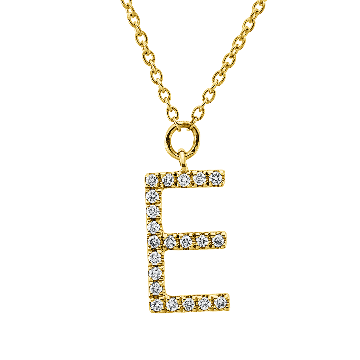 diamond full cut  letter necklace in yellow gold
