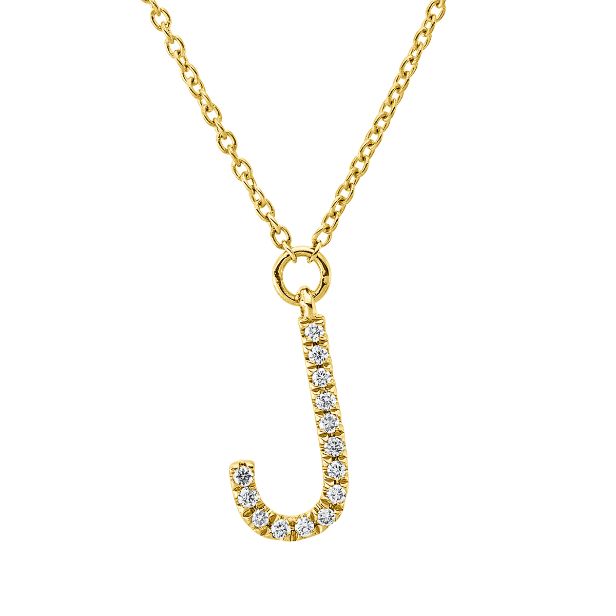 diamond full cut  letter necklace in yellow gold