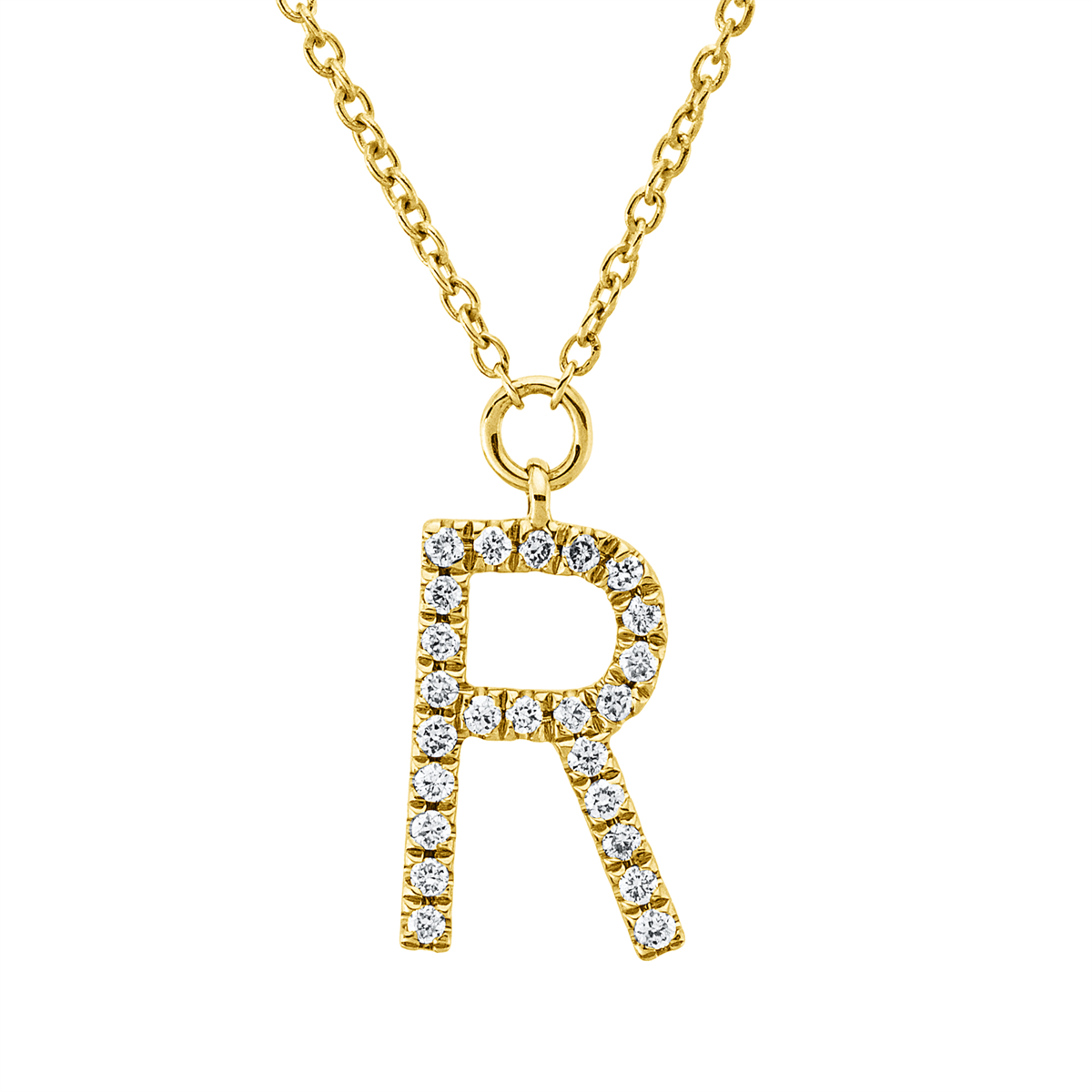 diamond full cut  letter necklace in yellow gold