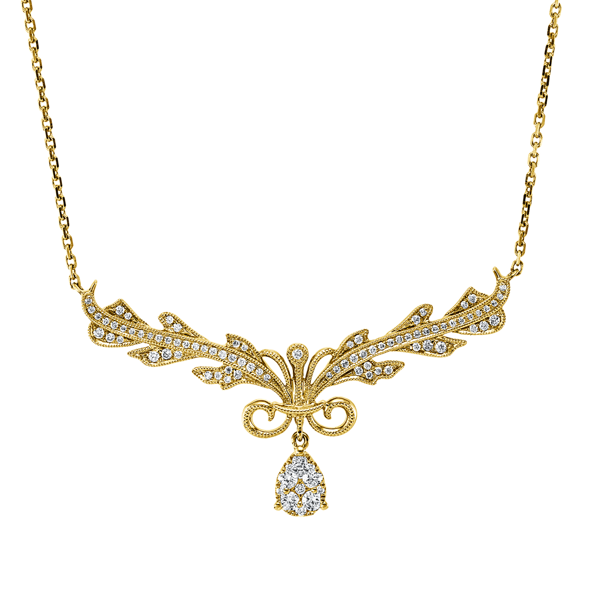 diamond full cut  modern woman necklace in yellow gold