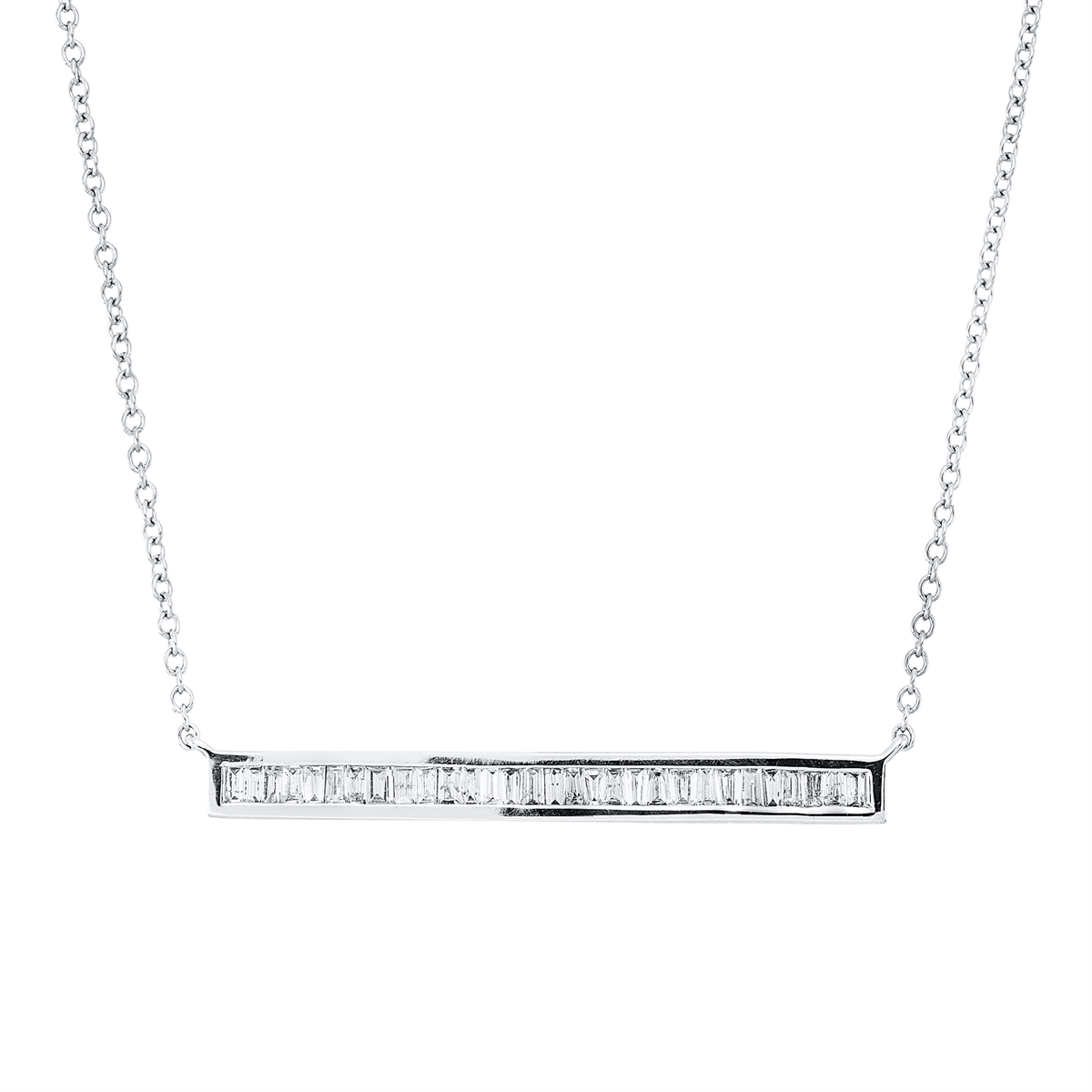 taper  baguette necklace in white gold