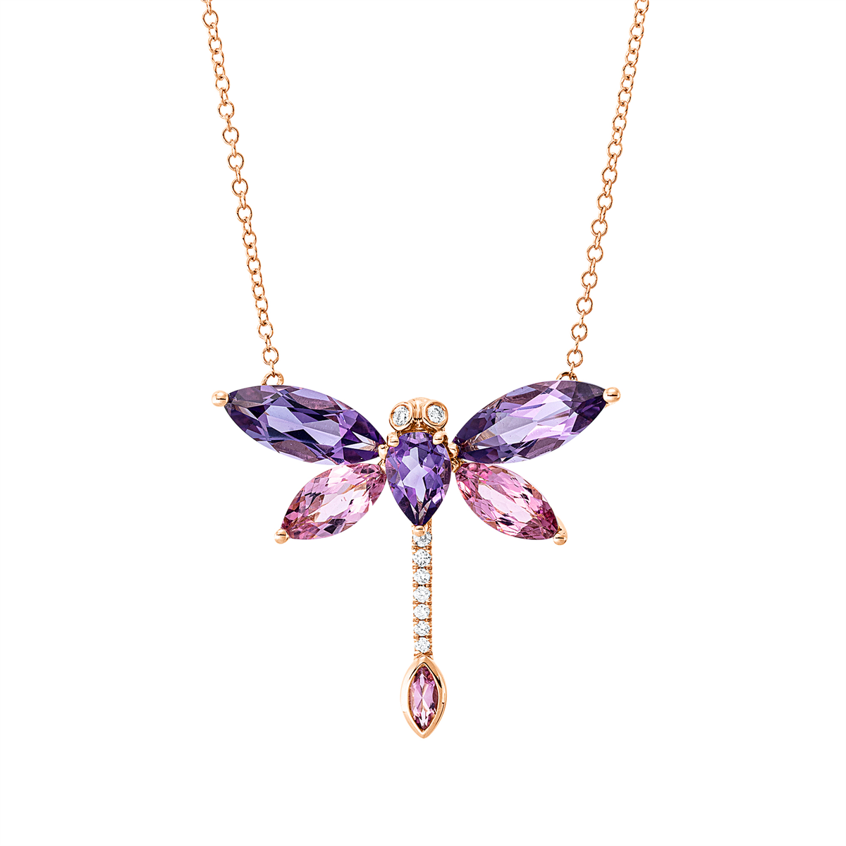 diamond full cut tourmaline colored stone fashion necklace in red gold