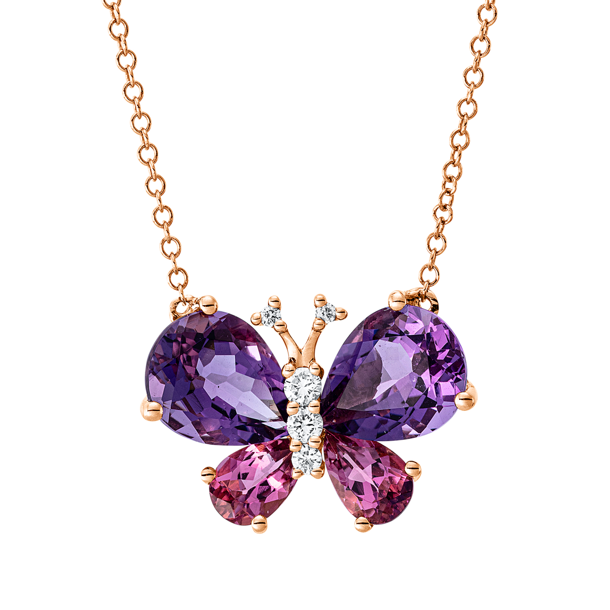 diamond full cut tourmaline colored stone fashion necklace in red gold