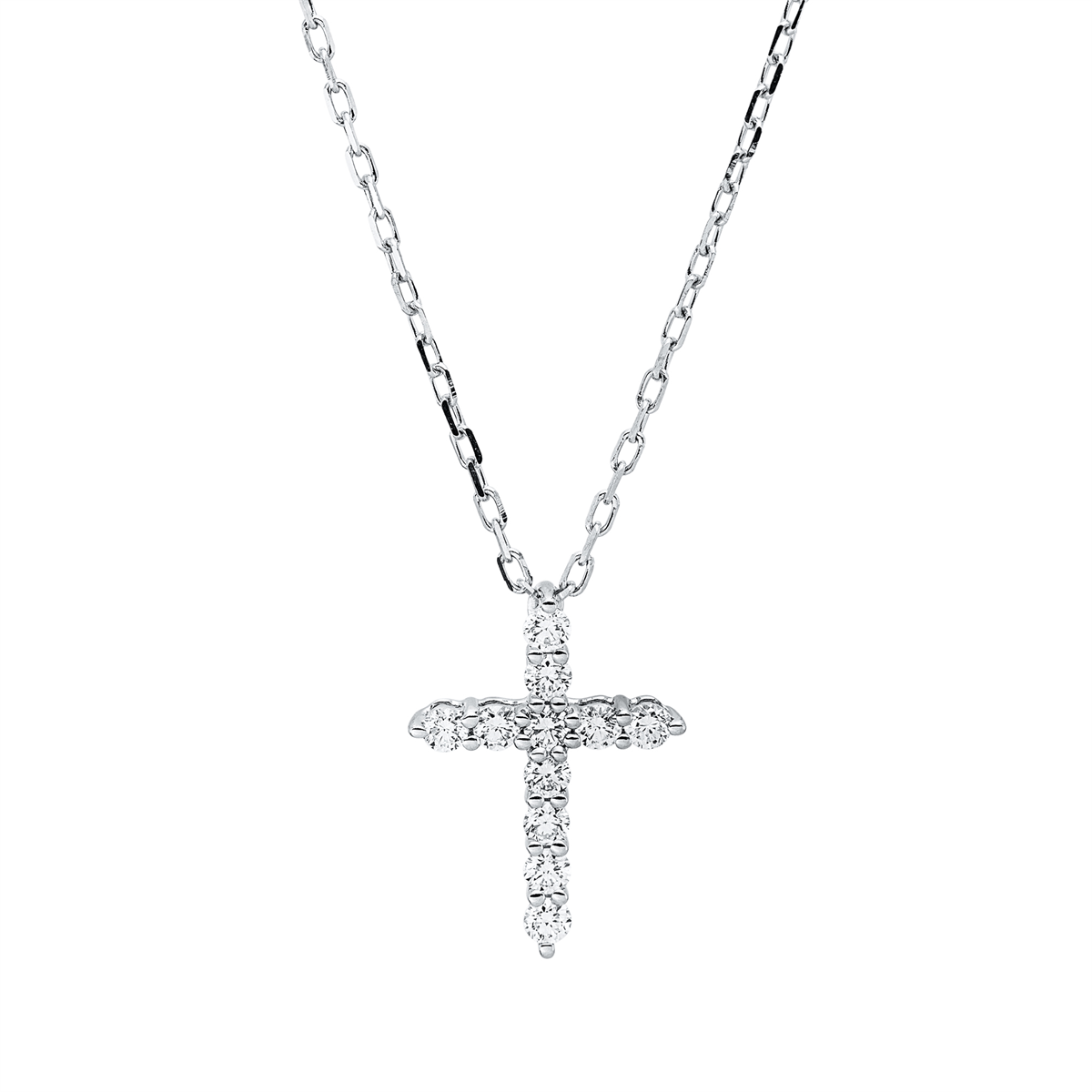 diamond full cut  cross necklace in white gold