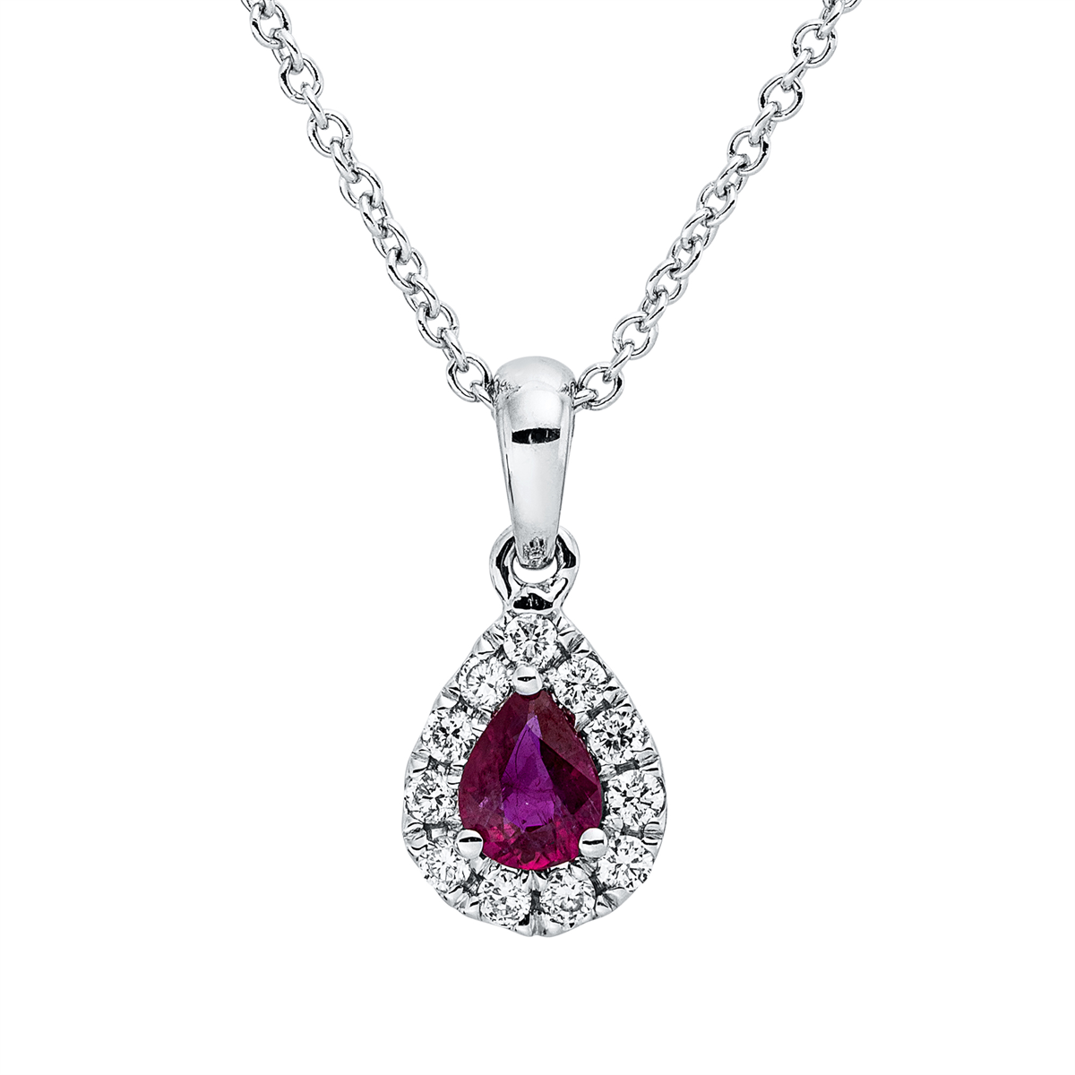 diamond full cut ruby colored stone classic necklace in white gold