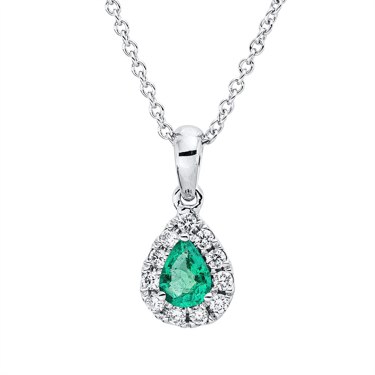 diamond full cut emerald colored stone classic necklace in white gold