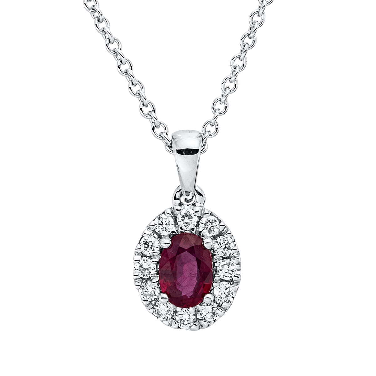 diamond full cut ruby colored stone classic necklace in white gold