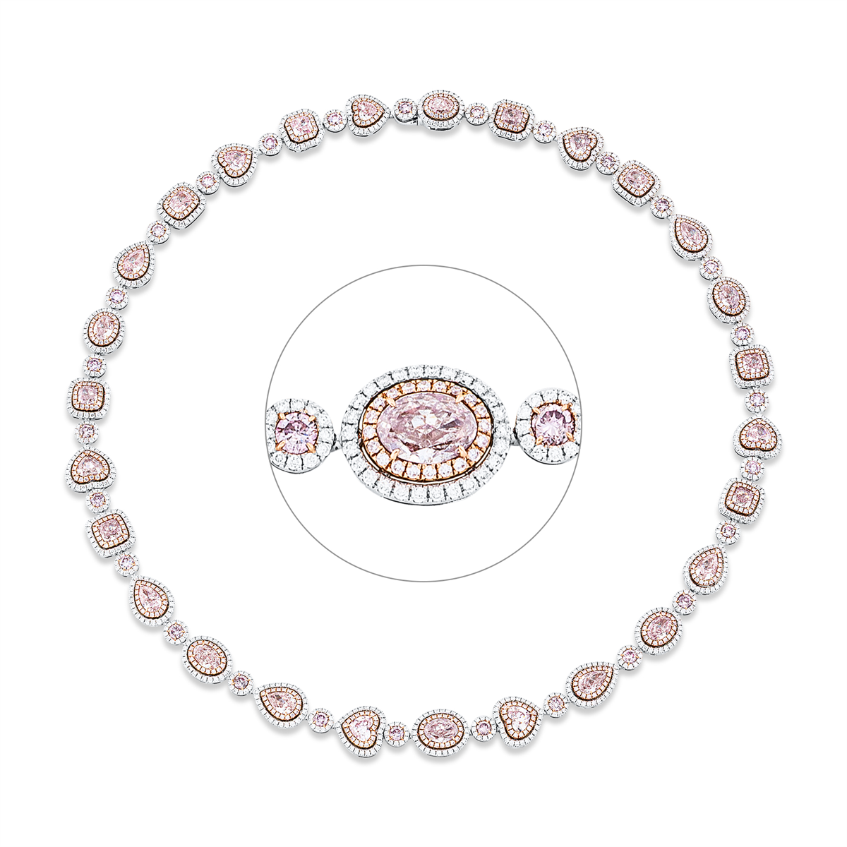 fantasy-cut  fancy colored diamond necklace in whitegold / rosegold