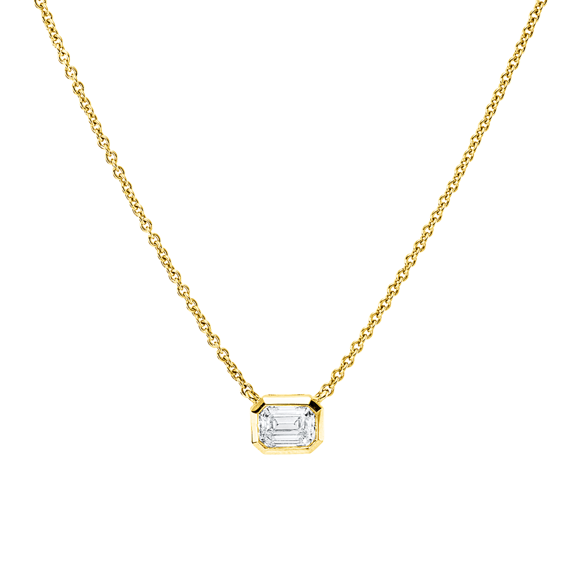 emerald cut  solitaire necklace in yellow gold