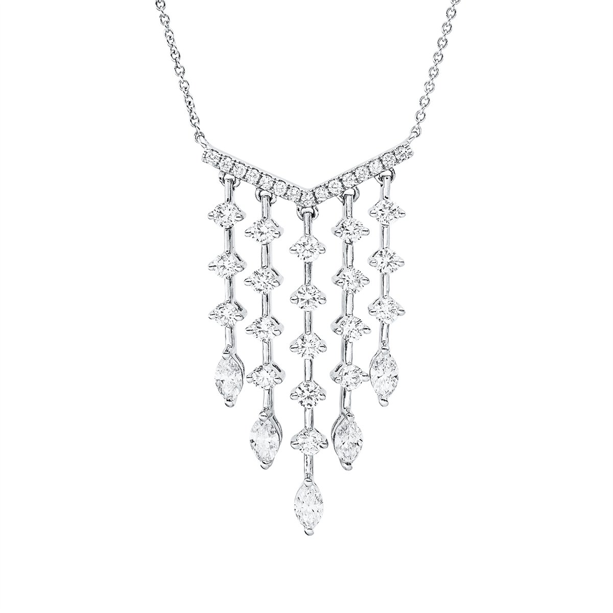 diamond full cut  multi-stone necklace in white gold