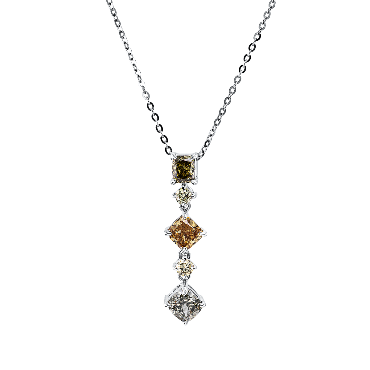 diamond full cut  fancy colored diamond necklace in white gold