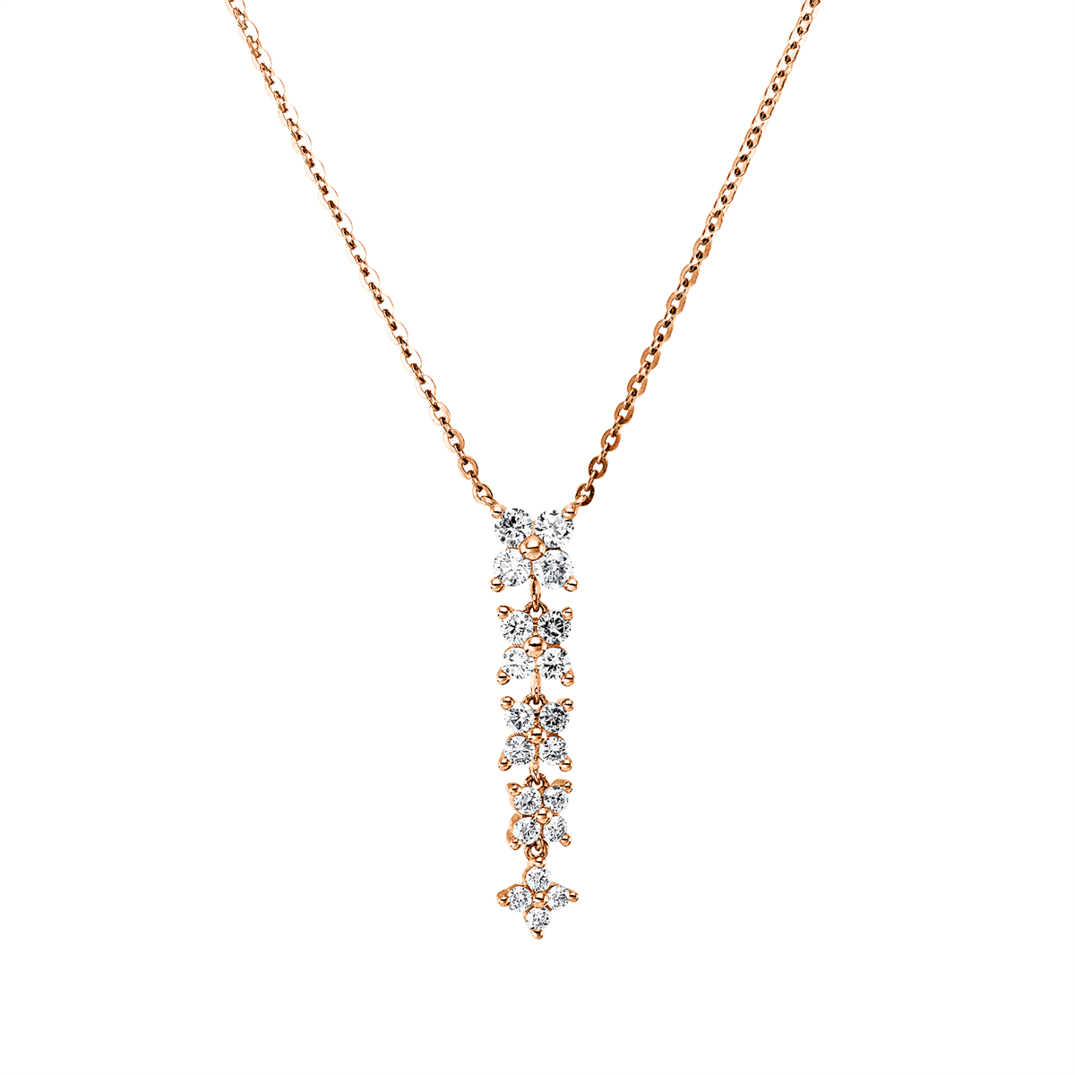 diamond full cut  multi-stone necklace in red gold