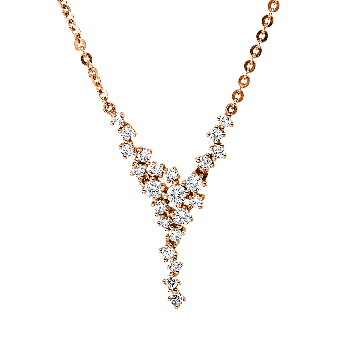 diamond full cut  modern woman necklace in red gold