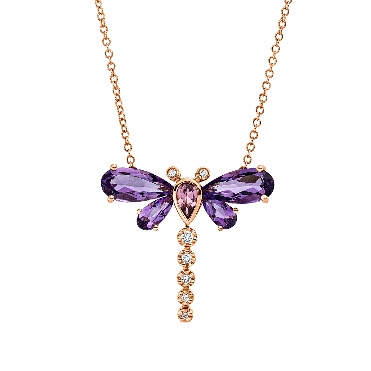 diamond full cut tourmaline colored stone fashion necklace in red gold
