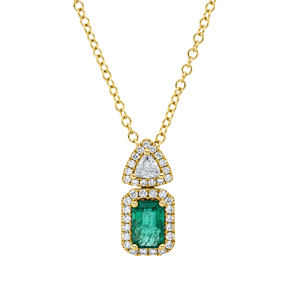 diamond full cut emerald colored stone classic necklace in yellow gold