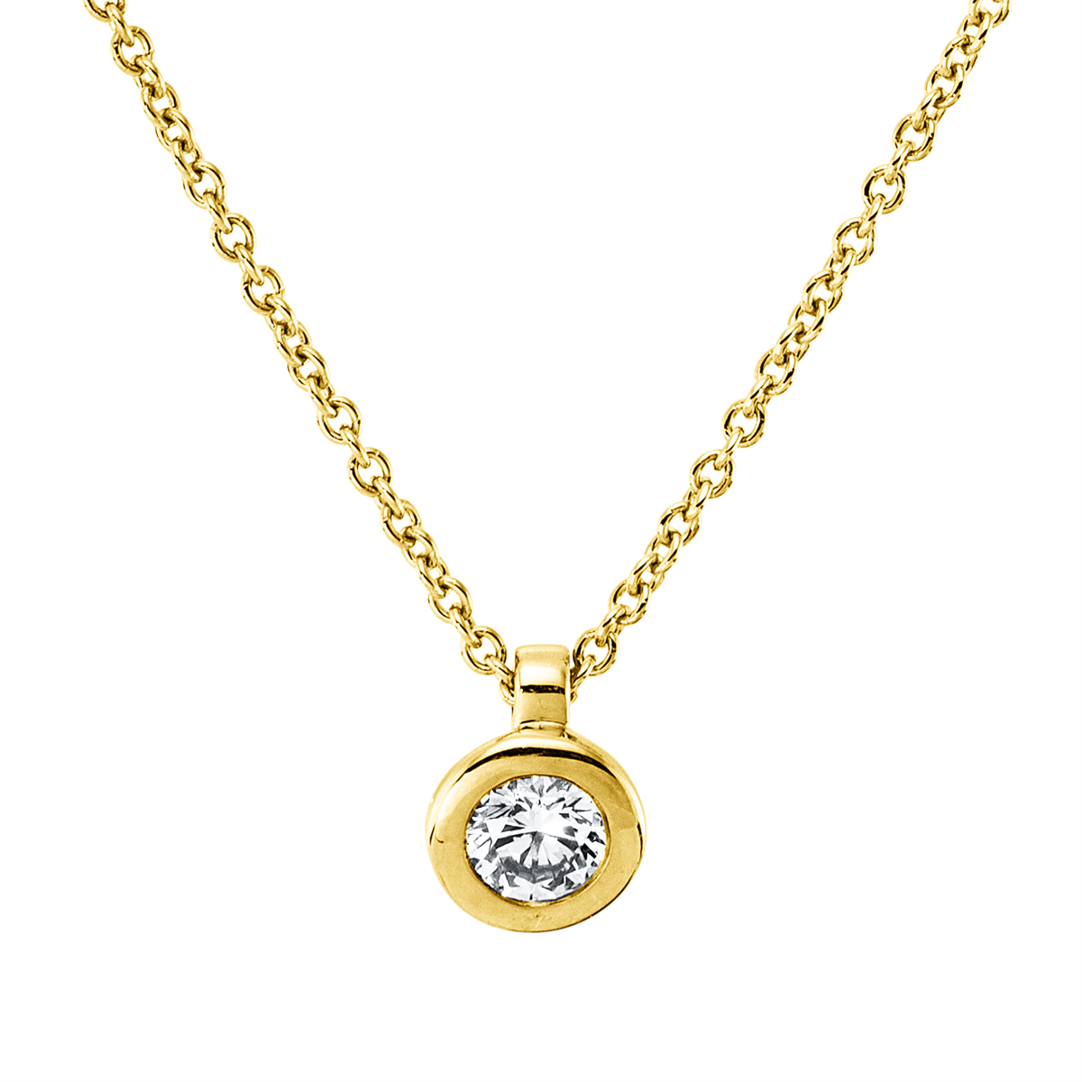 diamond full cut  solitaire necklace in yellow gold