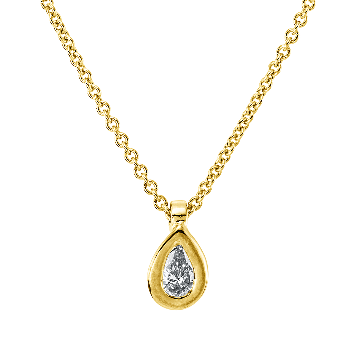 pear shape  solitaire necklace in yellow gold