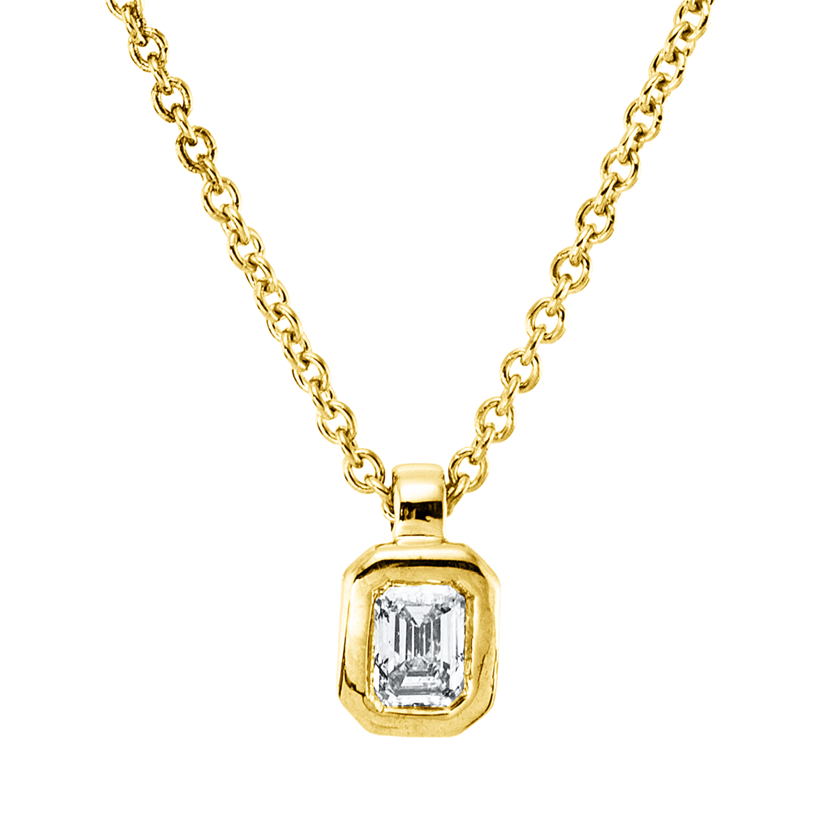 emerald cut  baguette necklace in yellow gold