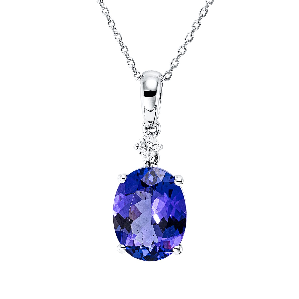 diamond full cut tanzanite colored stone classic necklace in white gold