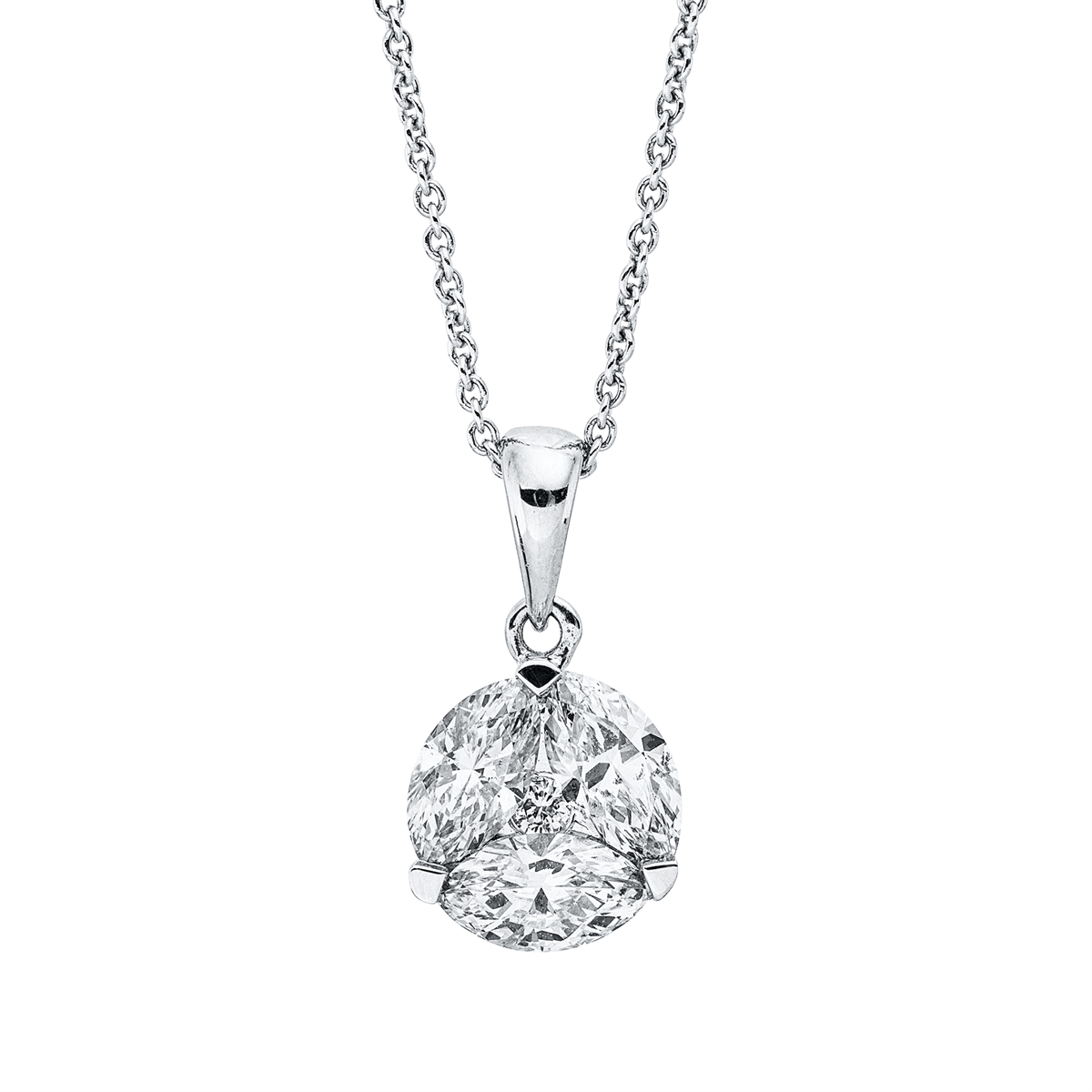 diamond full cut  illusion classic necklace in white gold