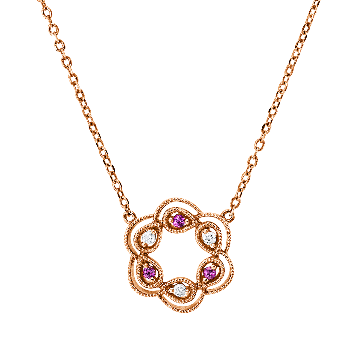 diamond full cut sapphire colored stone classic necklace in red gold