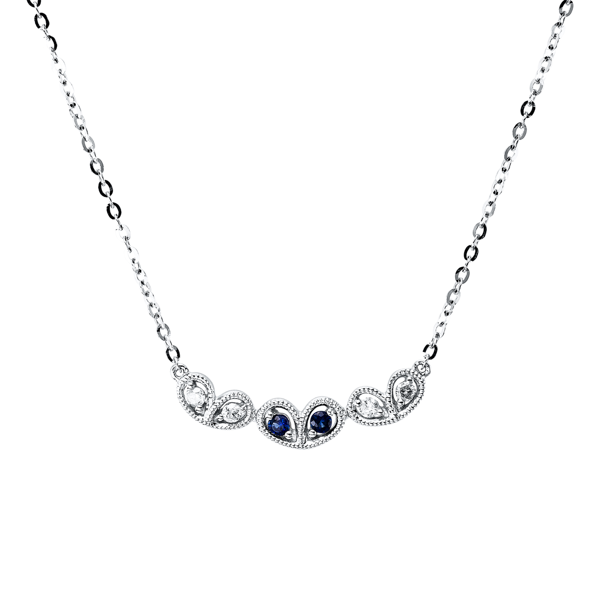 diamond full cut sapphire colored stone classic necklace in white gold