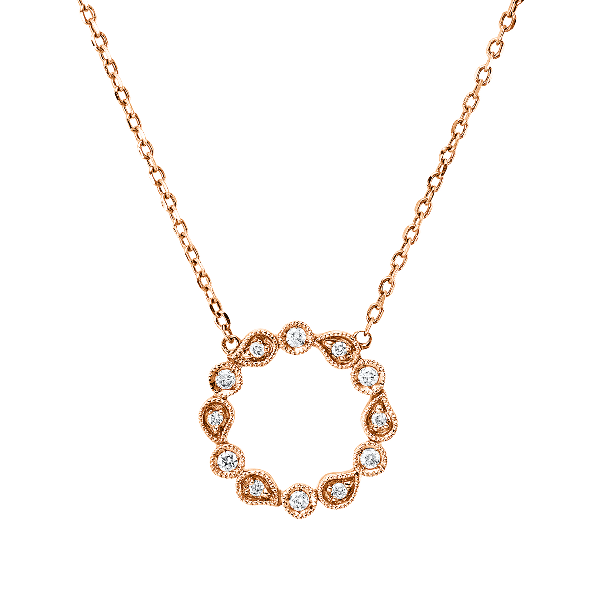 diamond full cut  modern woman necklace in red gold