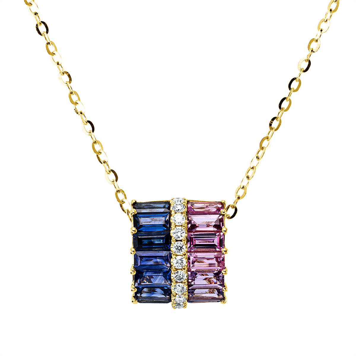 diamond full cut sapphire rainbow & multicolor necklace in yellow gold