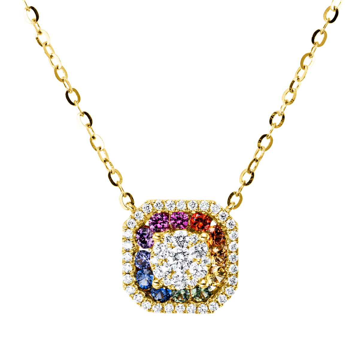 diamond full cut sapphire rainbow & multicolor necklace in yellow gold