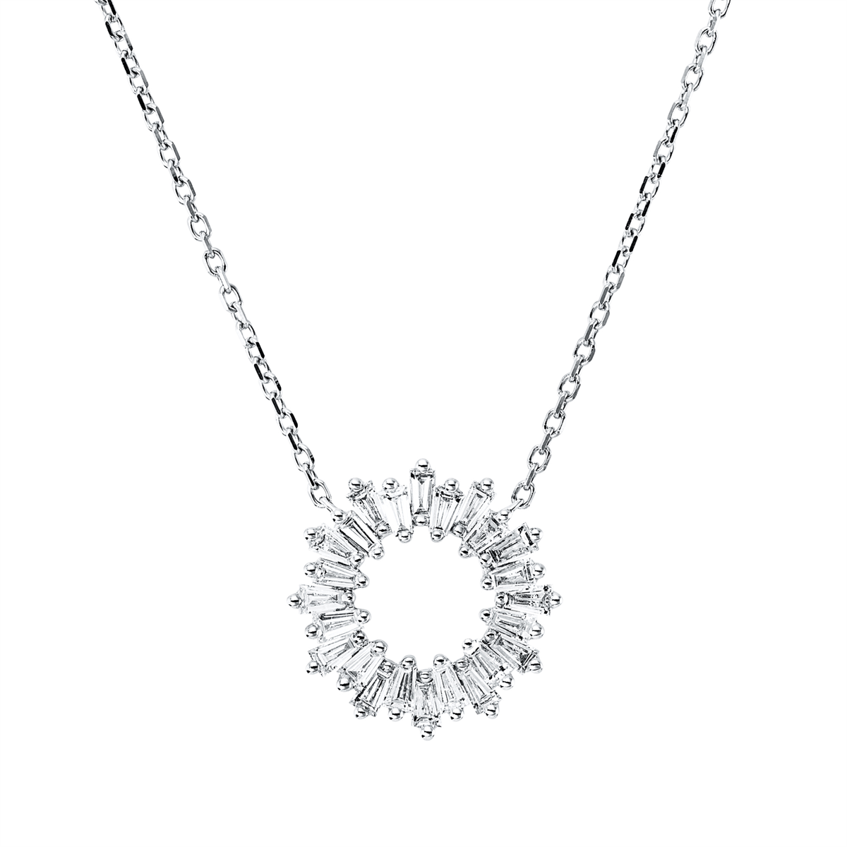 taper  baguette necklace in white gold