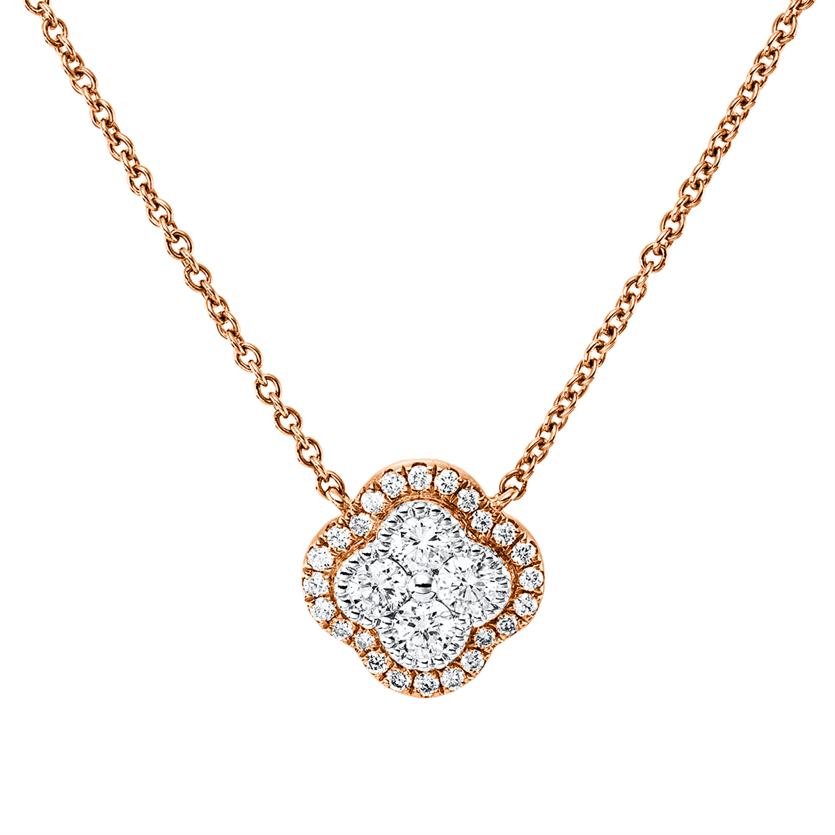 diamond full cut  illusion classic necklace in red gold / white gold
